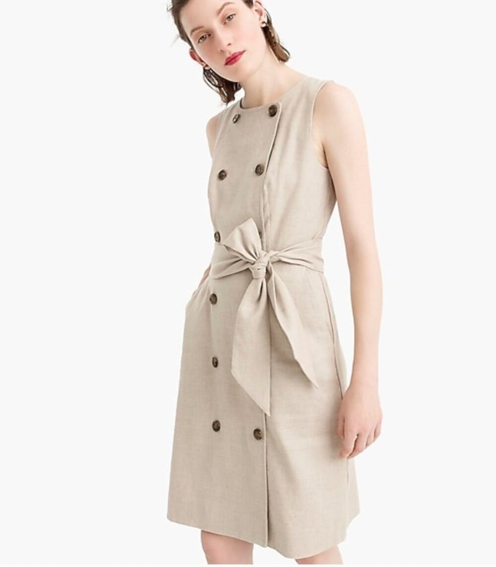 J.Crew Linen Dress Double Breasted Button Front Sheath Dress Mini Prep Women's 0